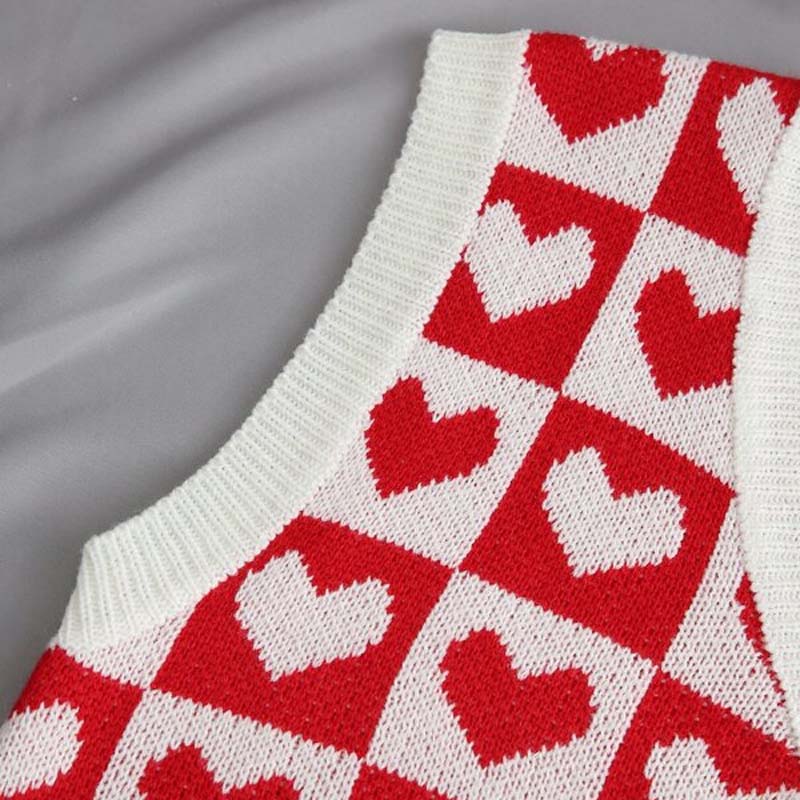 Heart Checker Pattern Sweater Vest