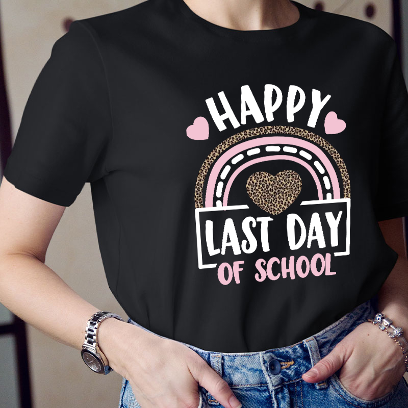 Happy Last Day of School Leopard Rainbow T-Shirt