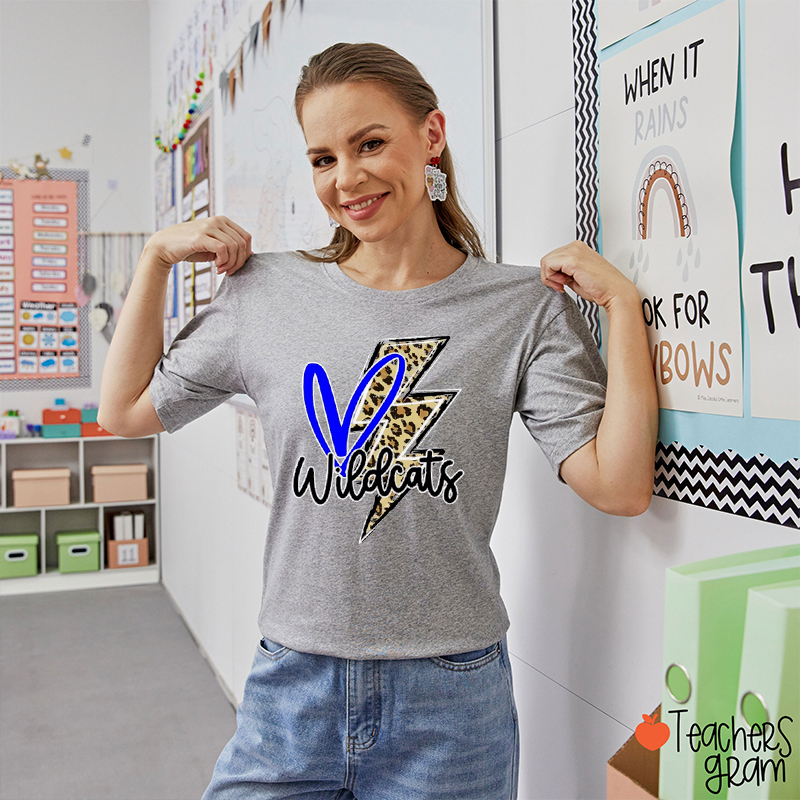 Personalized Mascot Leopard Lightning Love Heart Teacher T-Shirt