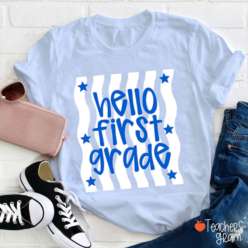 Personalized Grade And Name Wave Stripes Neon Teacher T-Shirt