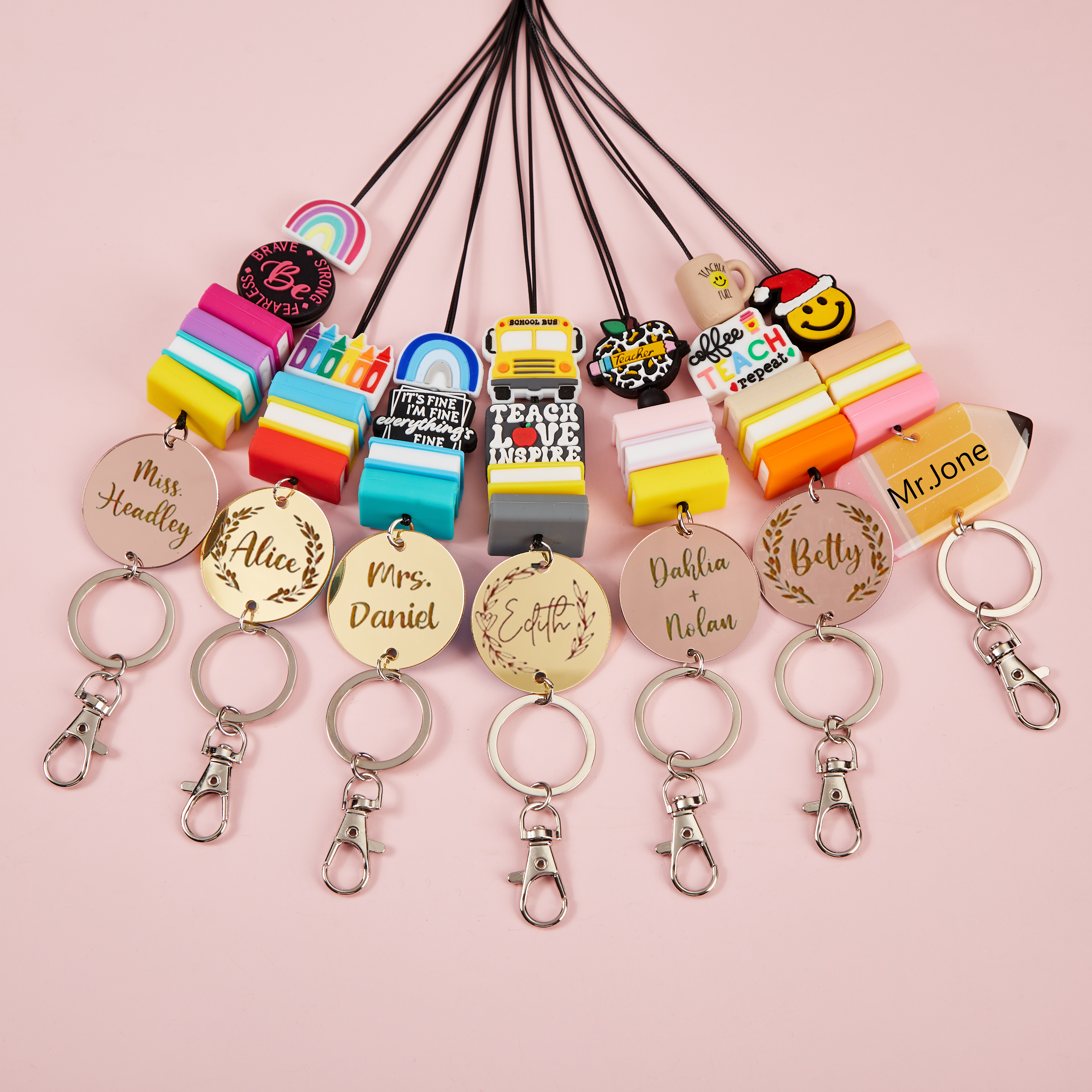 Personalized Colorful Books Beaded Teacher Lanyard