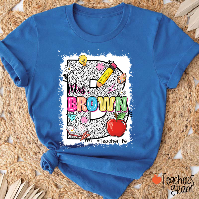 Personalized Name Initials Polka Dot Teacher T-Shirt