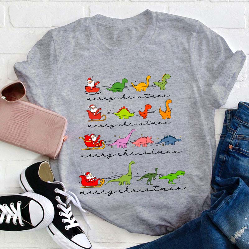 Dinosaur Chirstmas Tree Teacher T-Shirt
