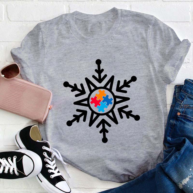 Autism Awareness Snowflake Teacher T-Shirt