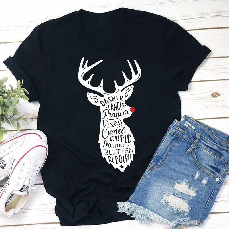 Santa's Red Nose Reindeers Teacher T-Shirt
