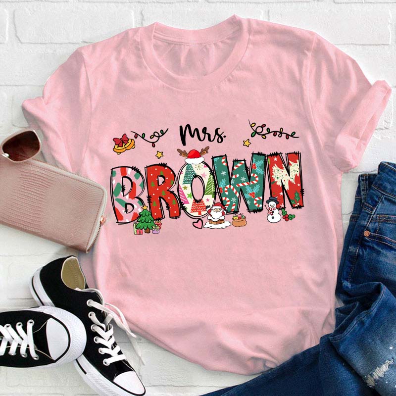 Personalized Christmas Crew Teacher T-Shirt