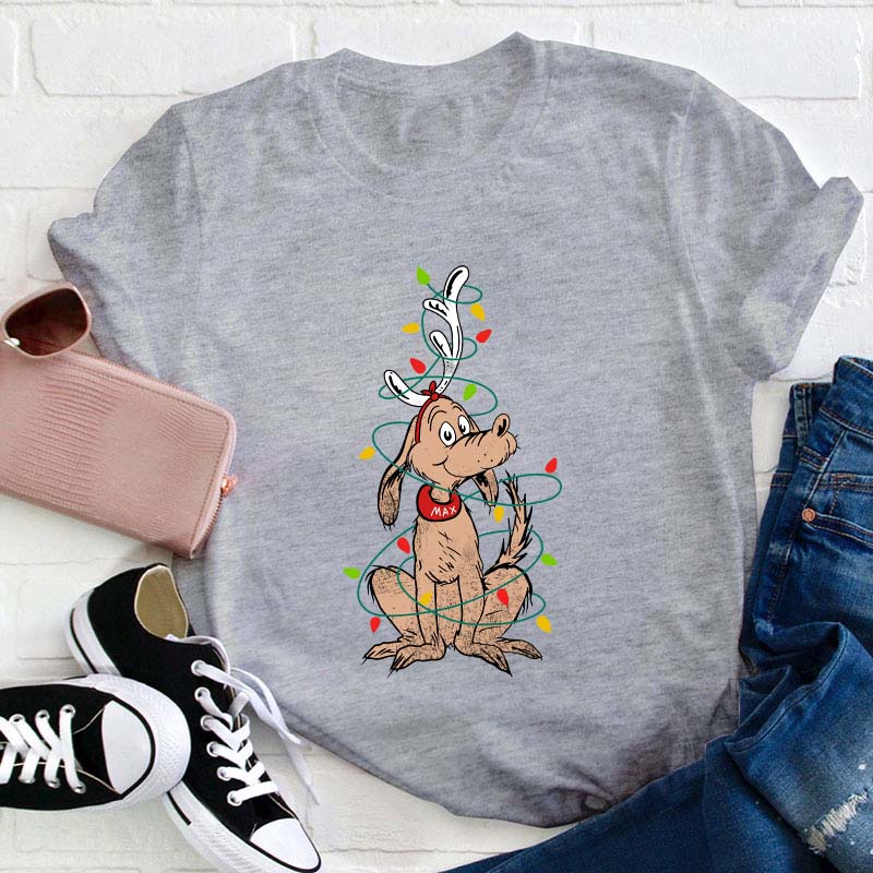 Puppy Elk Surrounded By Lights Teacher T-Shirt
