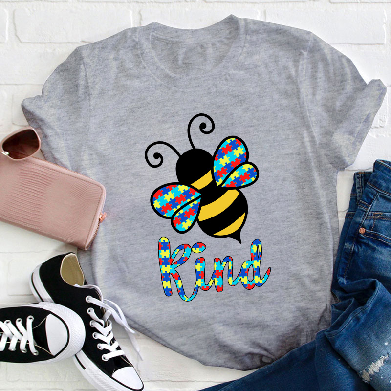 Bee Kind Colorful Puzzle Teacher T-Shirt