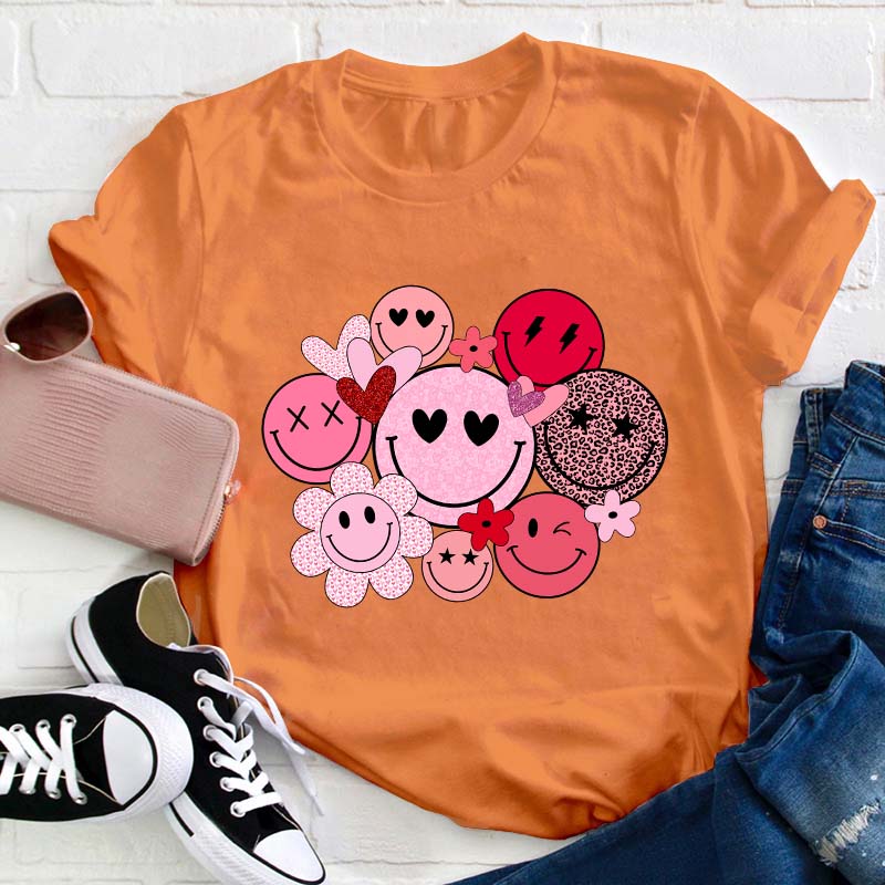 Valentines Smiley Faces Teacher T-Shirt