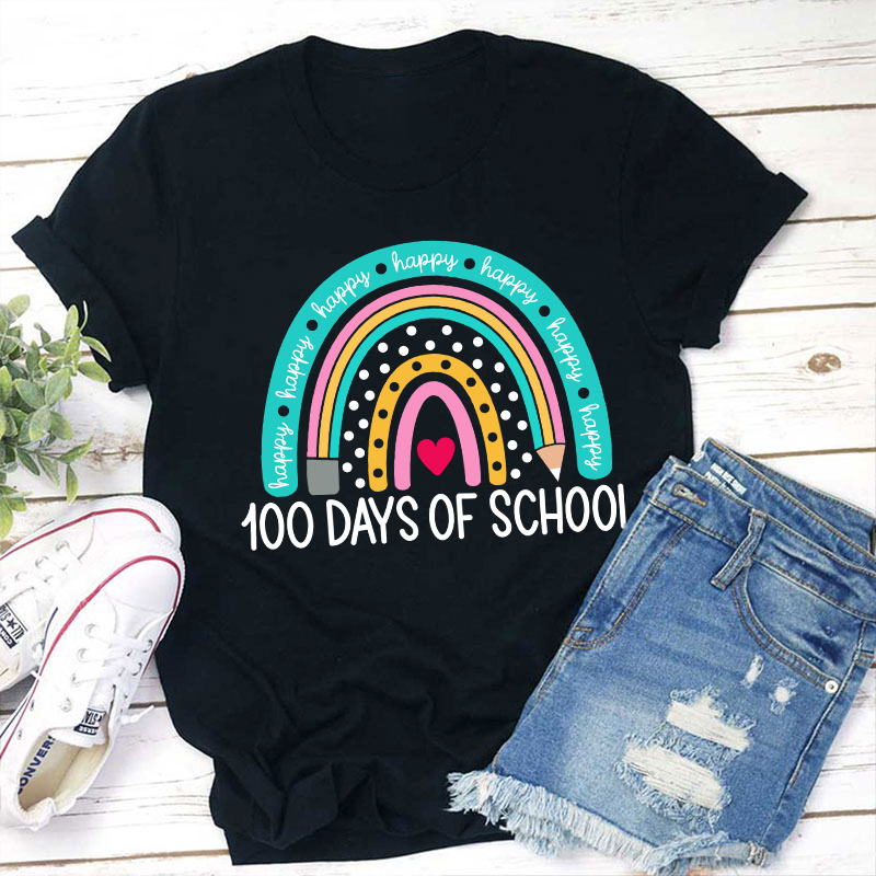 Happy 100 Days Of School Rainbow Teacher T-Shirt