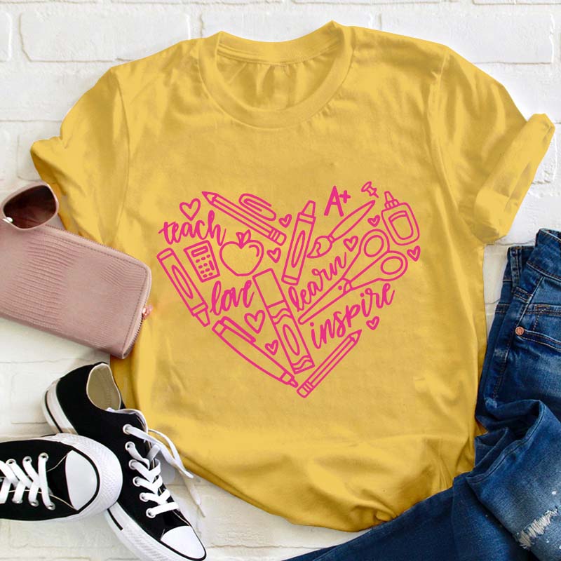 Teach Learn Inspire Heart Teacher T-Shirt