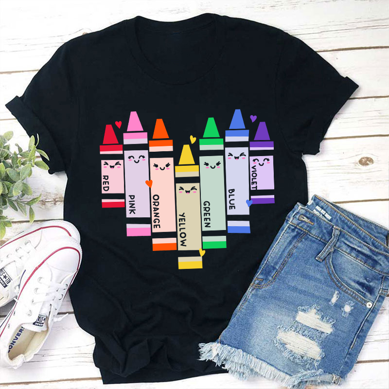 Colorful Crayons Heart Teacher T-Shirt