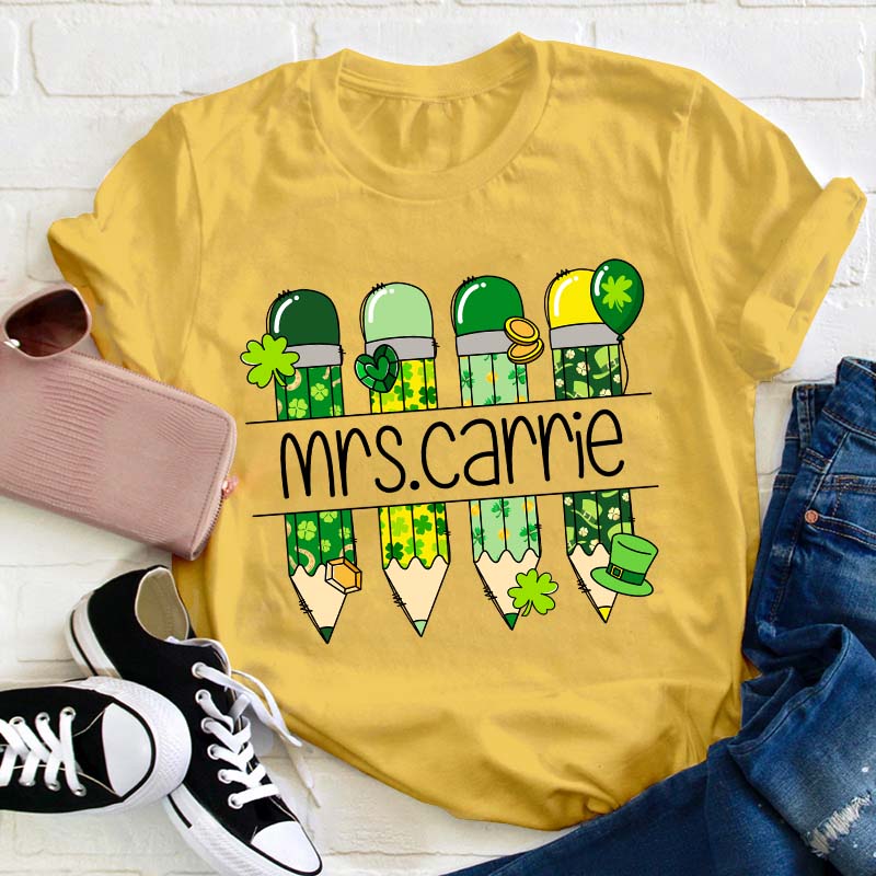 Personalized Green Pencil Teacher T-Shirt