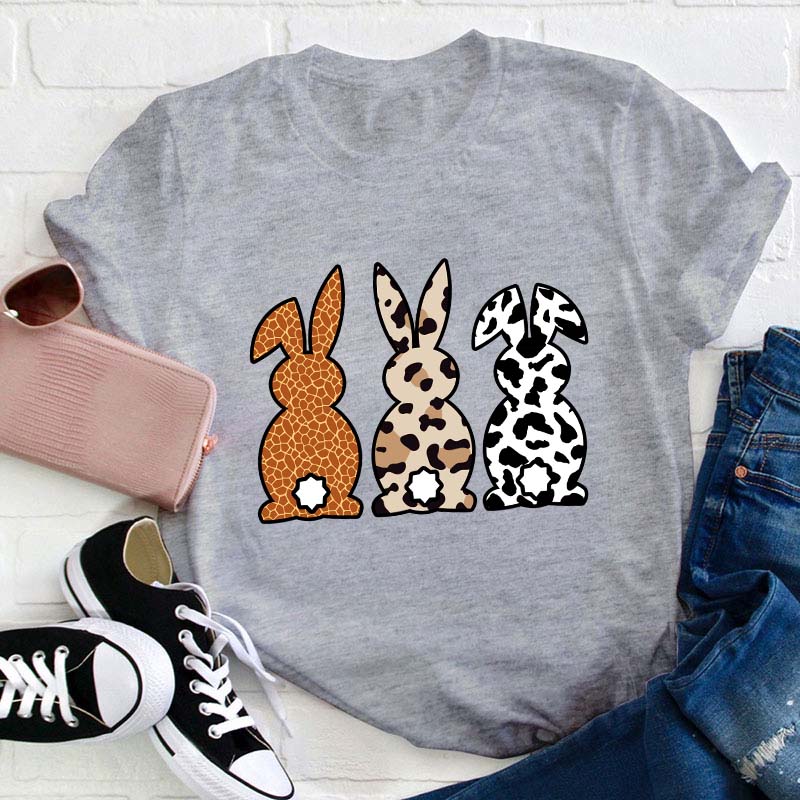 Leopard Bunnies Teacher T-Shirt