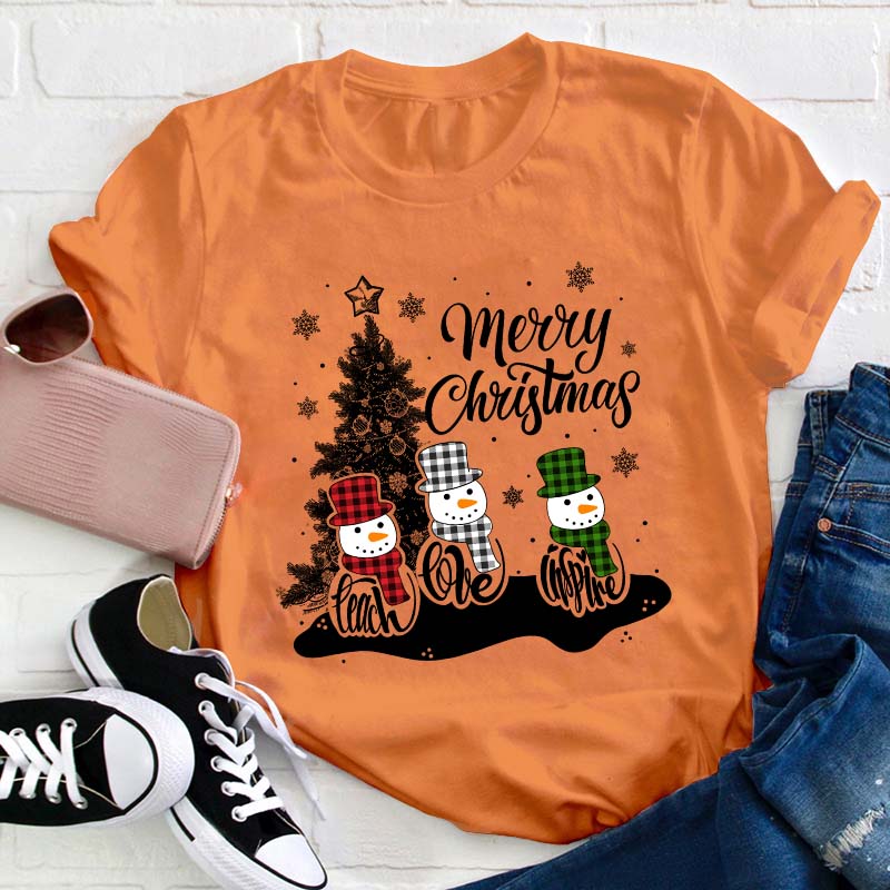 Merry Christmas Teach Love Inspire Teacher T-Shirt