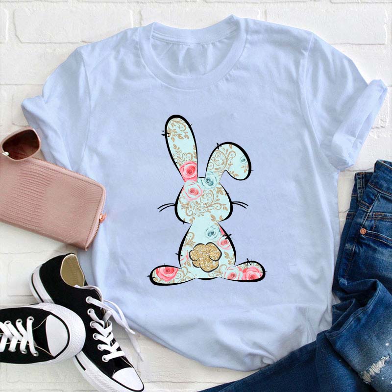 Floral Easter Bunny Teacher T-Shirt