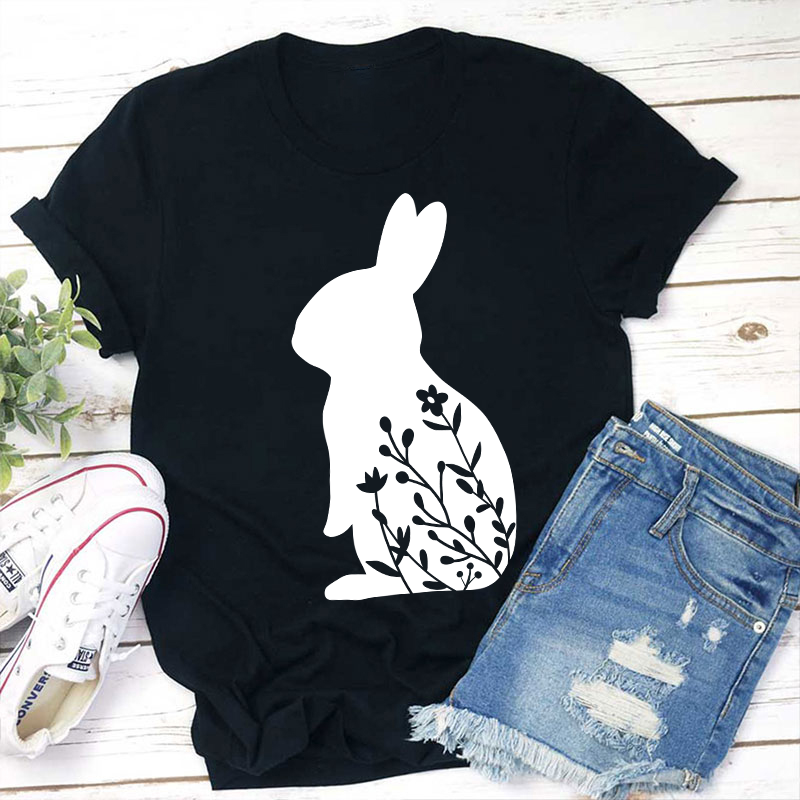 Floral Rabbit Teacher T-Shirt