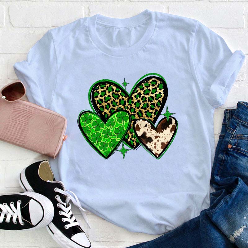 St.Patricks Leopard Heart Teacher T-Shirt