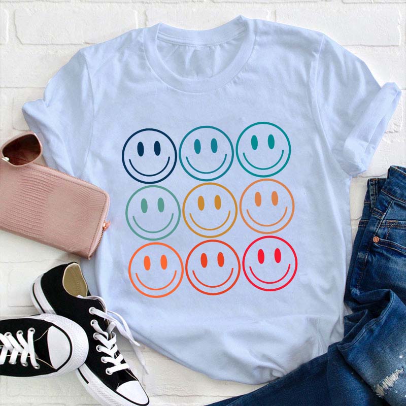 Happy Colorful Face Graphic Teacher T-Shirt