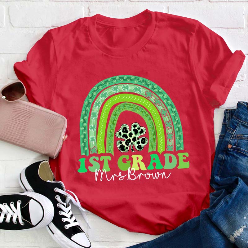 Personalized Name Shamrock Rainbow Teacher T-Shirt