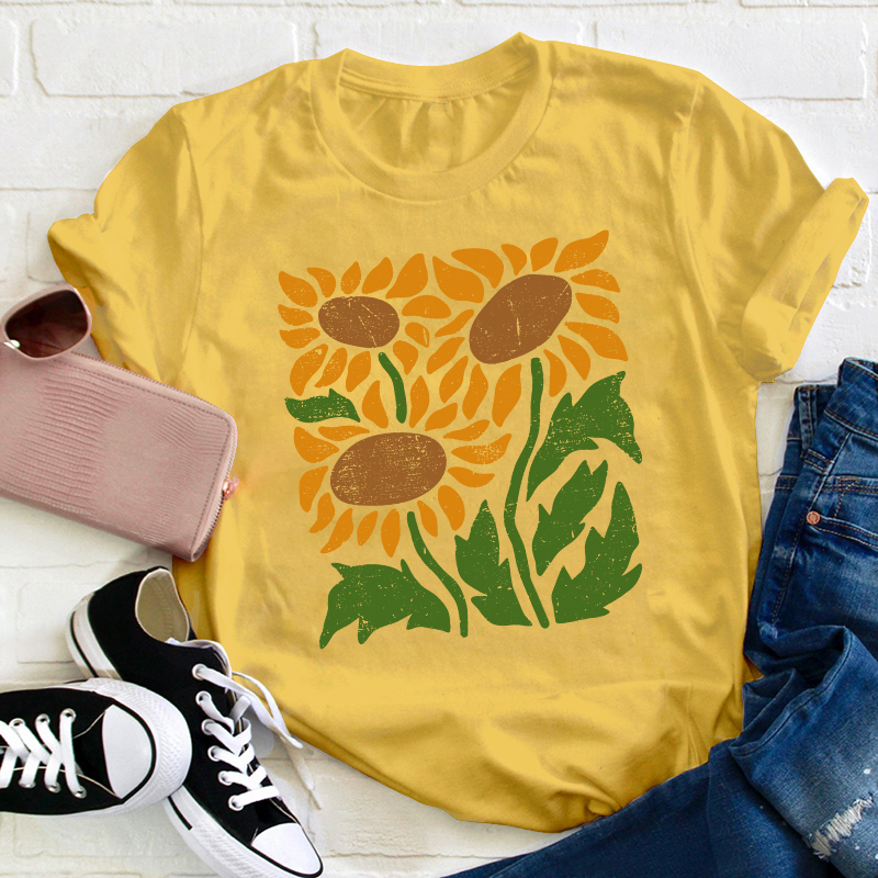 Boho Retro Flower Sunflower Teacher T-Shirt