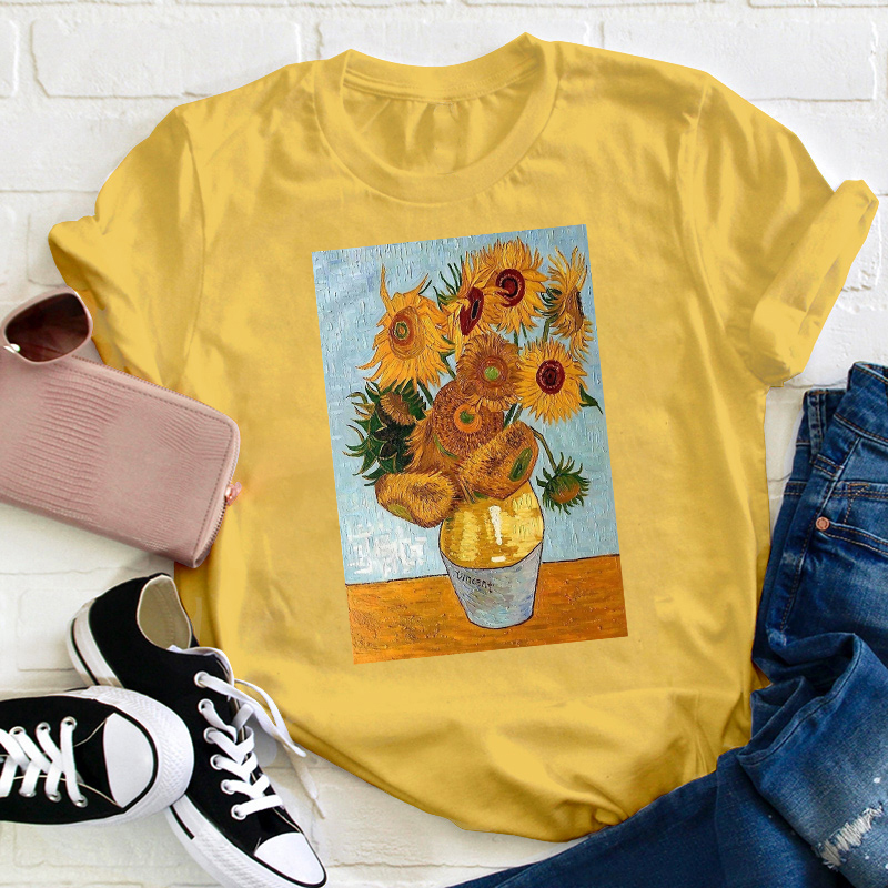 Vintage Art Sunflower Teacher T-Shirt