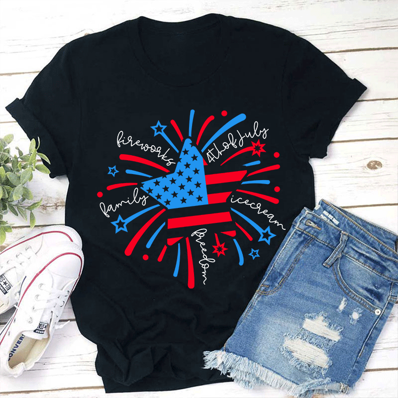 Firework 4th of July Teacher T-Shirt