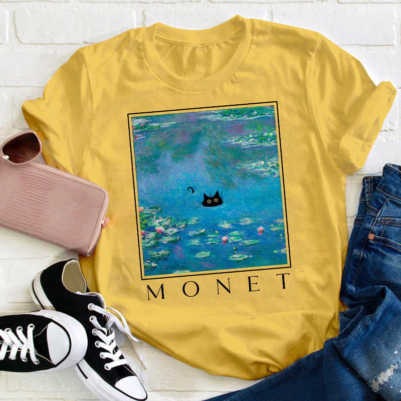 Monet Waterlily Cat Teacher T-Shirt