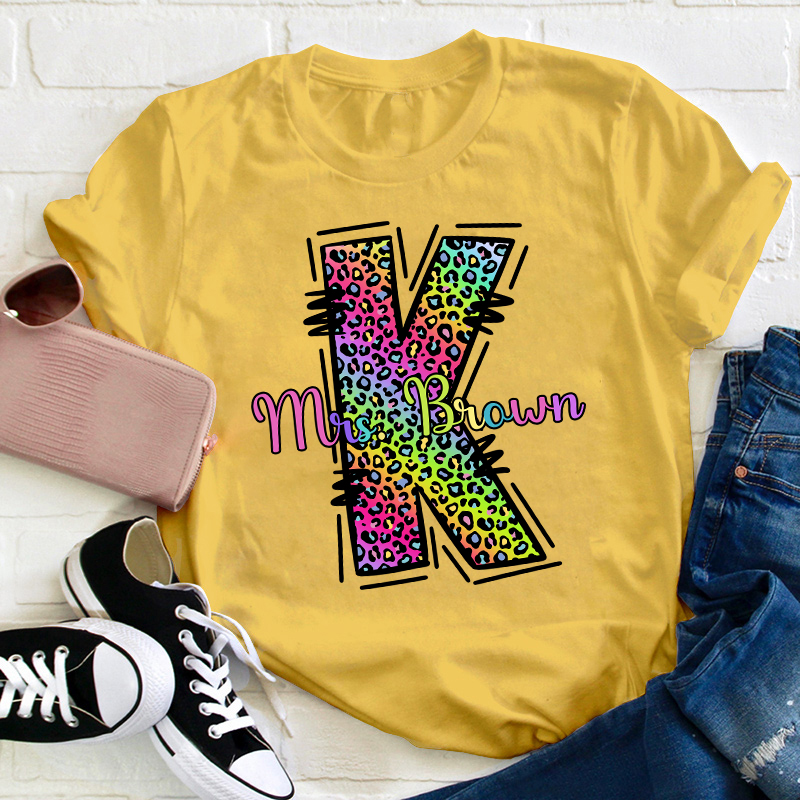 Personalized Colorful Leopard Grade And Name Teacher T-Shirt