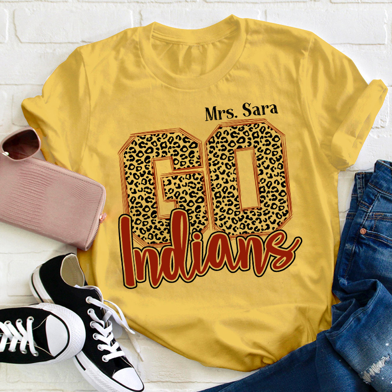 Personalized Colorful Leopard Mascot Go Team Teacher T-Shirt
