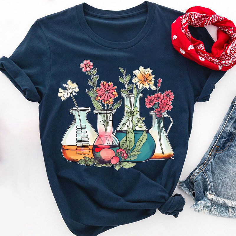 Floral Beakers Chemistry Lab Teacher T-Shirt
