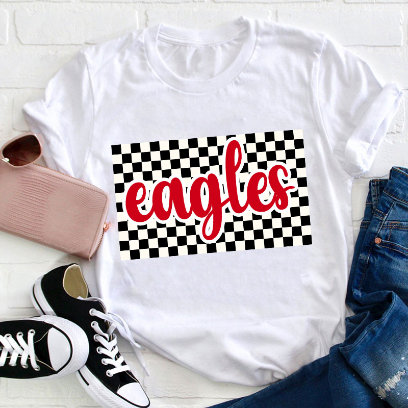 Personalized Retro Style Checkerboard Teacher T-Shirt