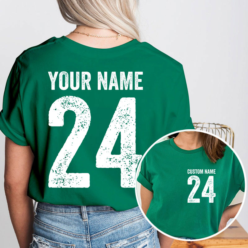 Personalized Name And Back Number Teacher Two Sided T-Shirt