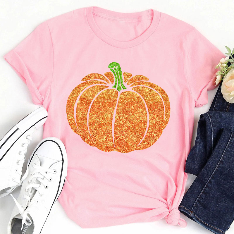 Glitter Fall Festive Pumpkins Teacher T-Shirt