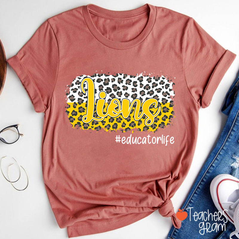 Personalized School Mascot And Hashtag Colorful Leopard Teacher T-Shirt