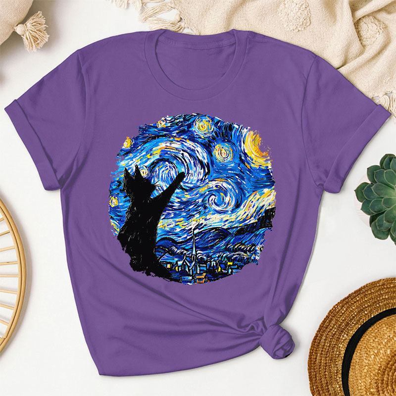 Starry Night And Cat Teacher T-Shirt