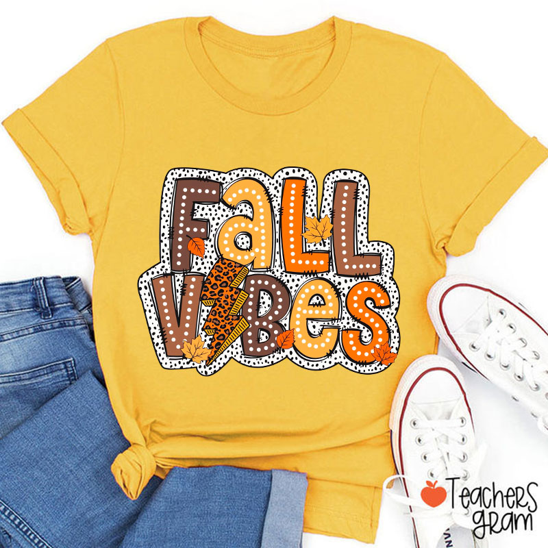 Fall Vibes Leopard Lightning Teacher T-Shirt
