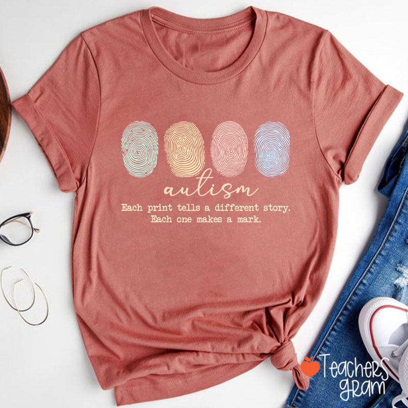 Autism Each Print Tells A Different Story Teacher T-Shirt