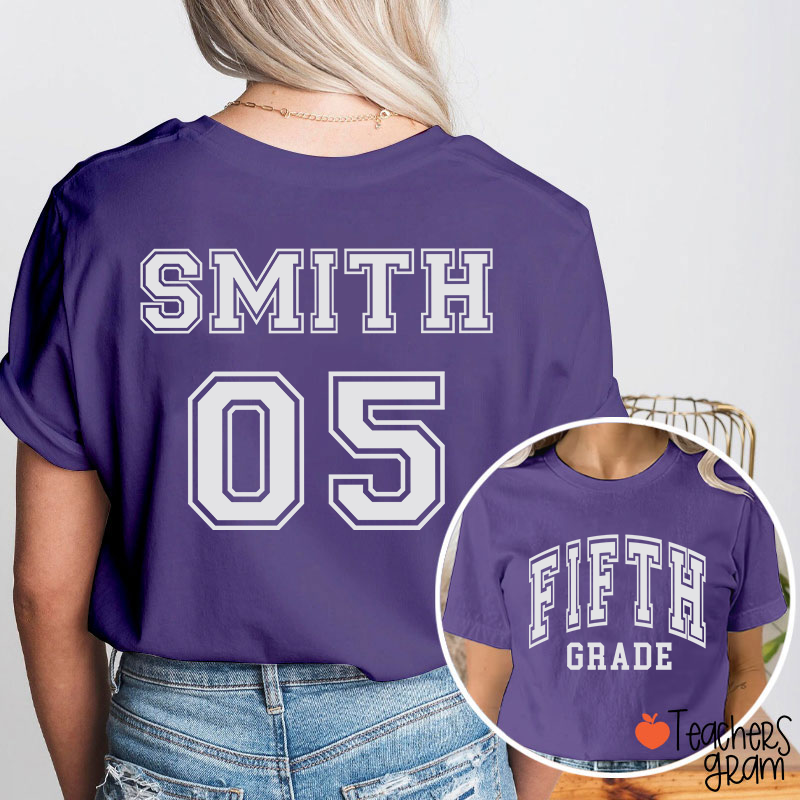 Personalized Grade And Name Simple Fonts Back To School Teacher Two Sided T-Shirt