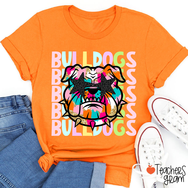 Personalized Mascot Colorful Leopard Print Star Eyes Teacher T-Shirt