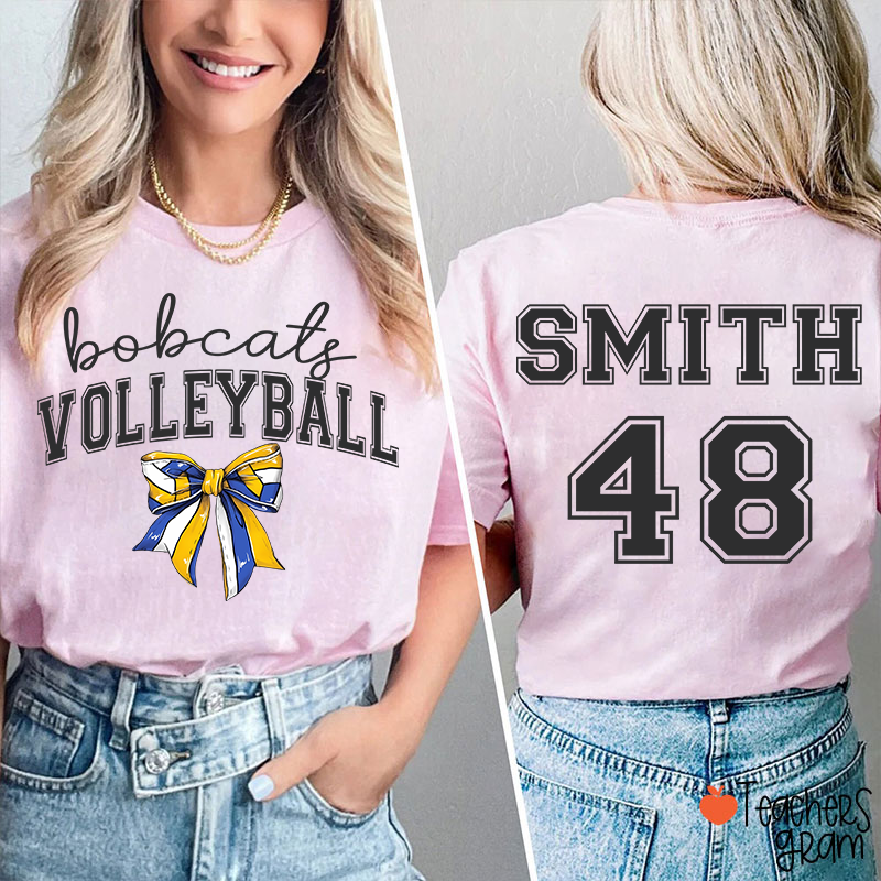 Personalized Mascot And Sport Bow Game Day Teacher Two Sided T-Shirt
