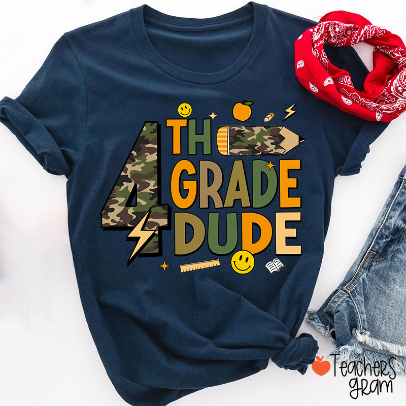 Personalized Grade Camo Pencil Teacher T-Shirt