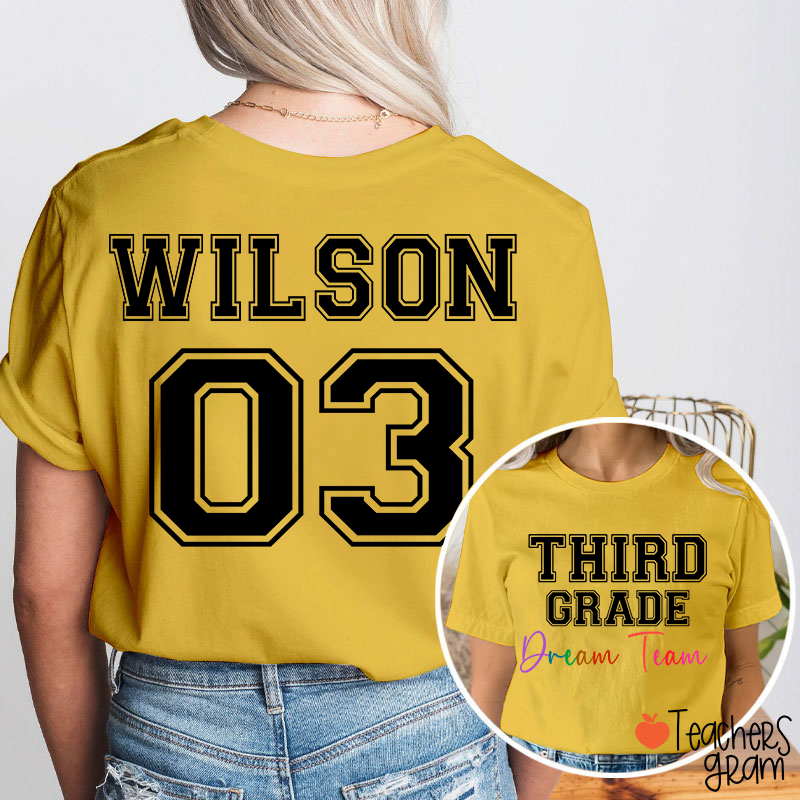 Personalized Grade Name Number Team Teacher Two Sided T-Shirt