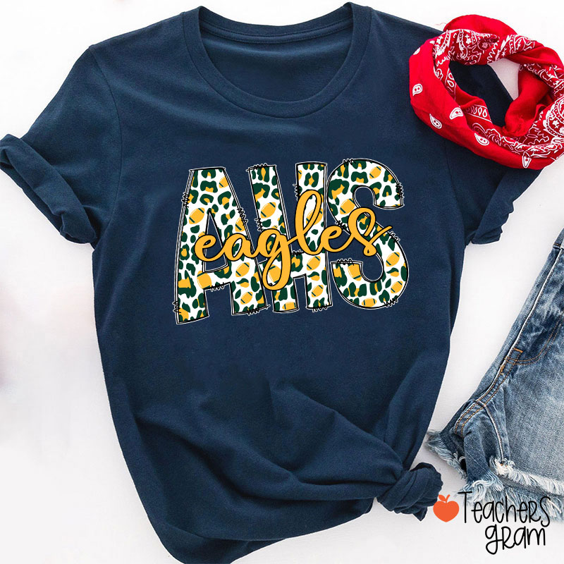 Personalized Mascot Leopard School Initials Teacher T-Shirt