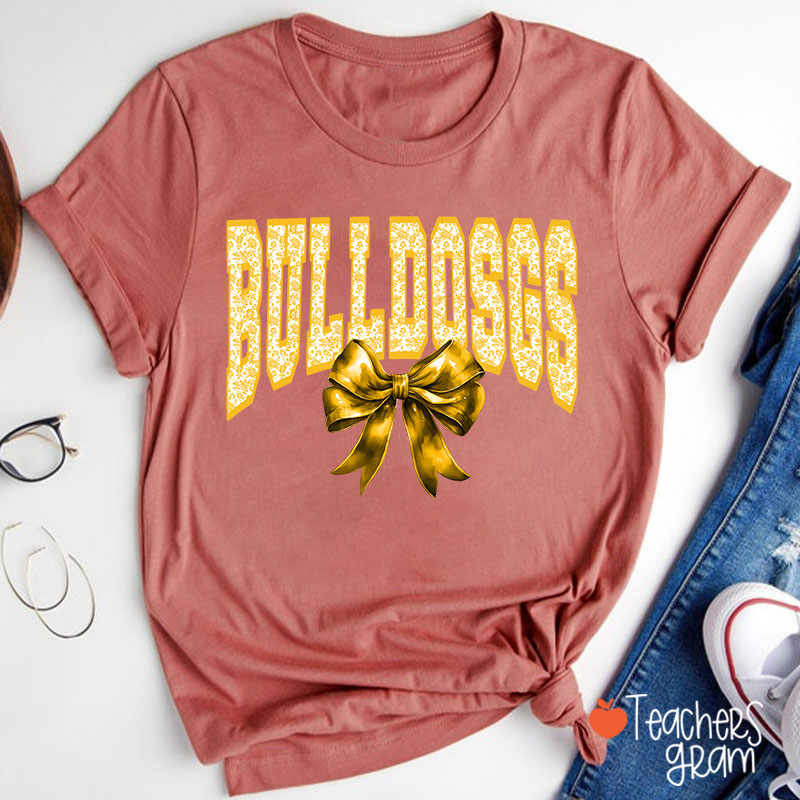 Personalized Mascot Toile Floral Coquette Bow Teacher T-Shirt