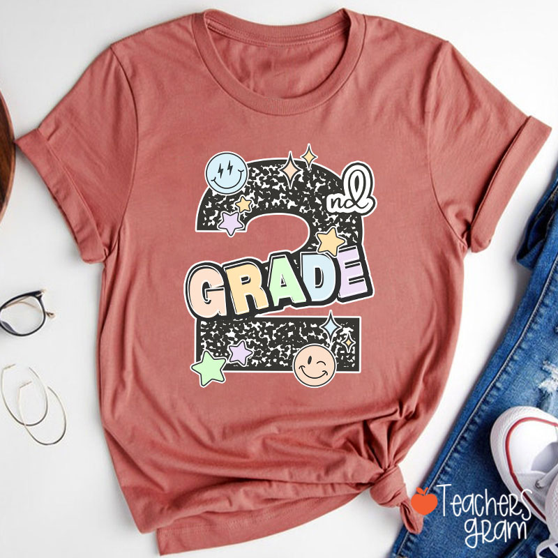 Personalized Grade Smiley Star Teacher T-Shirt