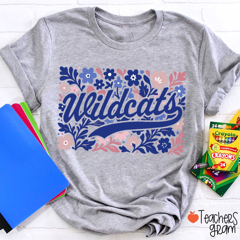 Personalized Mascot Flowers School Spirit Teacher T-Shirt