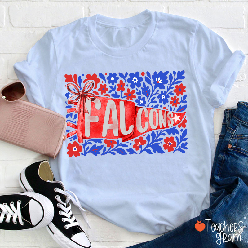 Personalized Mascot Pennant Flowes School Spirit Teacher T-Shirt