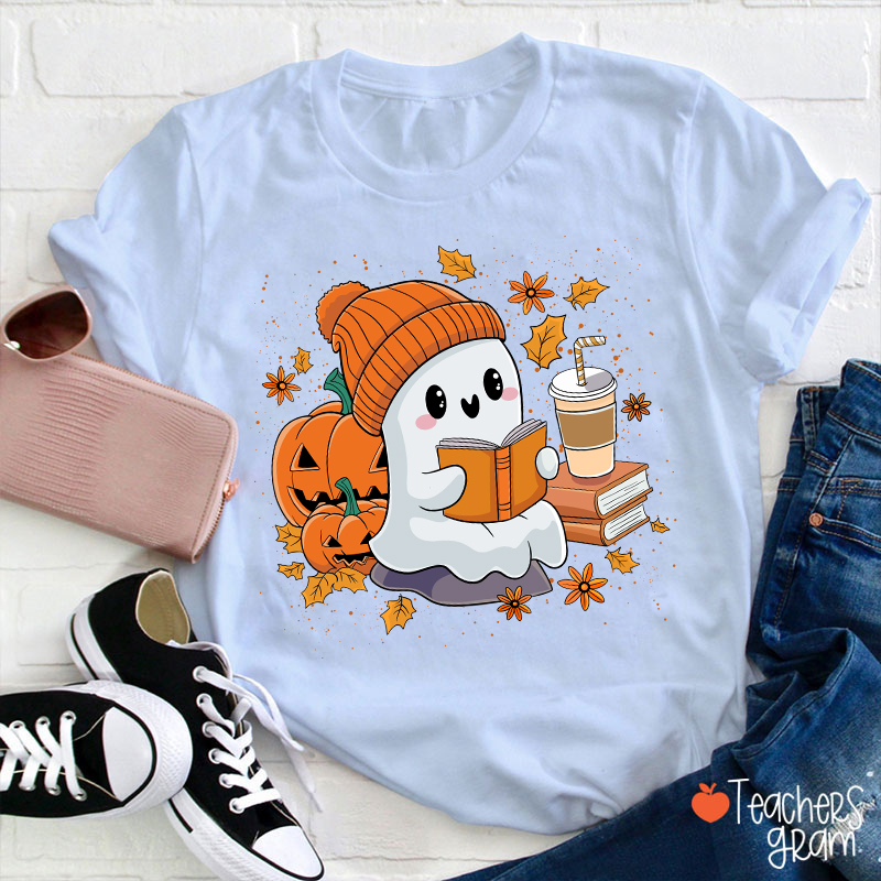 Reading Ghost Pumpkin Halloween Teacher T-Shirt