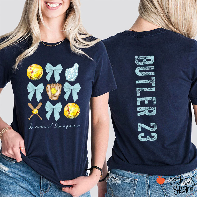 Personalized Team Name And Sport Bow Game Day Teacher Two Sided T-Shirt